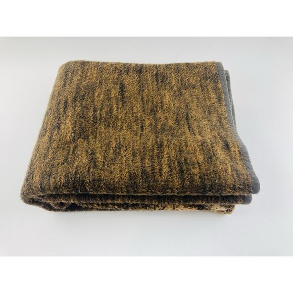 Vintage Plush Blanket Tiger Lion Face Brown Tan Reversible RARE Biederlack Style - Picture 13 of 16